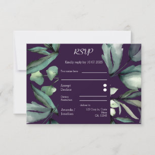 Purple Modern Greenery Custom RSVP Card