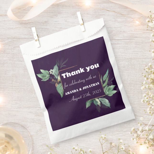 Purple Modern Greenery Custom Wedding Favour Bag (Clipped)