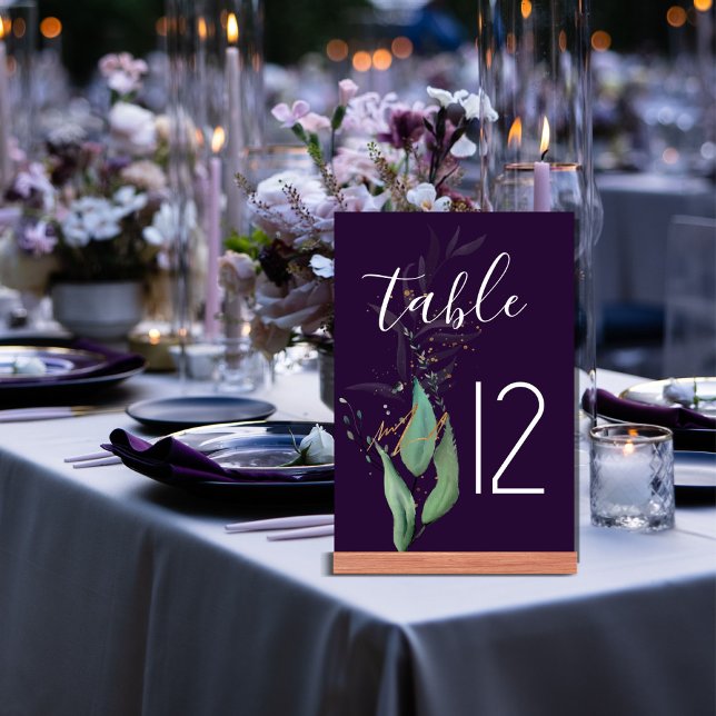 Purple Modern Greenery Wedding Table Number (Creator Uploaded)