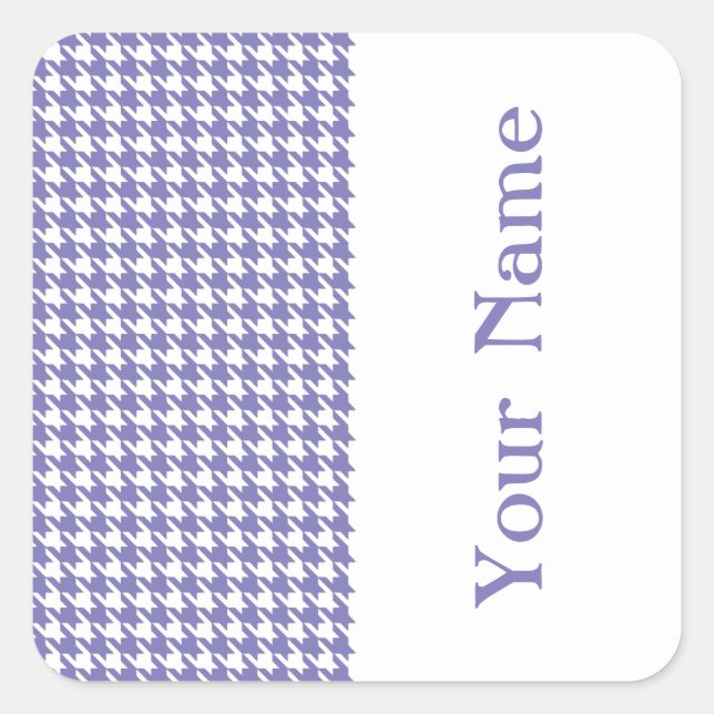 Purple Modern Houndstooth with name Square Sticker (Front)