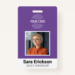 Purple Modern ID Card Business Employee Bar Code ID Badge