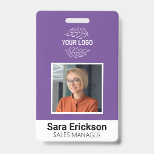 Purple Modern ID Card Business Employee QR Badge