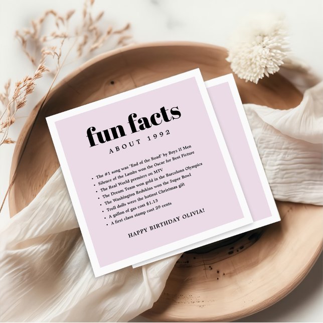 Purple Modern Minimal Fun Facts Birthday Year  Napkin (Creator Uploaded)