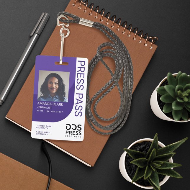 Purple Modern & Minimal Press Pass Photo ID ID Badge (Creator Uploaded)