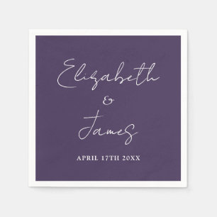 Purple Modern Minimalist Script Wedding Napkin