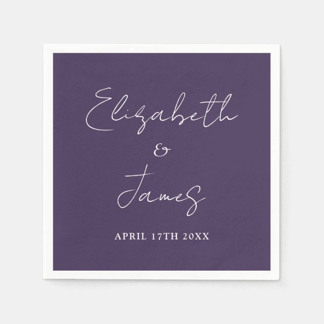 Purple Modern Minimalist Script Wedding Napkin (Front)