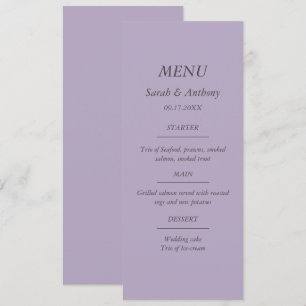 Purple Modern Minimalist Simple Wedding Food  Menu