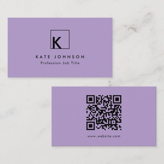 Purple Modern Monogram Logo Minimal  Business Card (Front/Back)