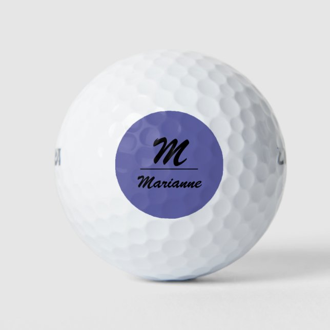 Purple modern monogram name personalised golf balls (Front)