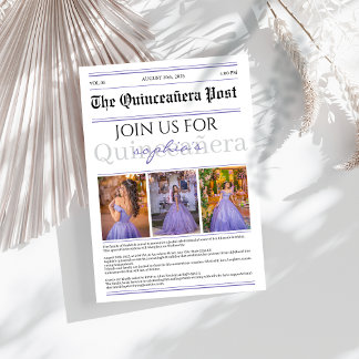 Purple modern Newspaper Quinceañera Invitation