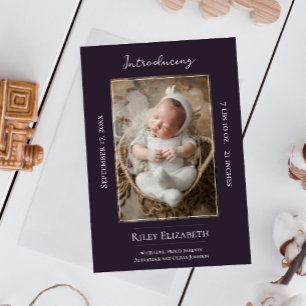 Purple Modern Photo Birth Announcement