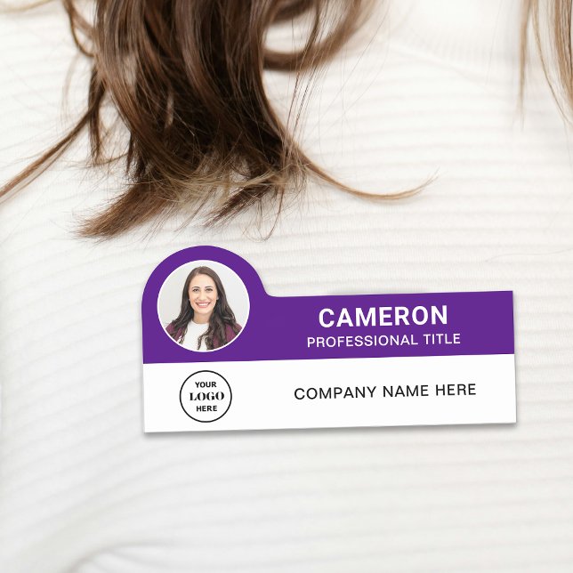Purple Modern Photo Company Logo Employee Name Tag (Creator Uploaded)