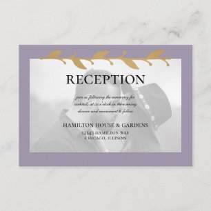 Purple Modern Photo Gold Leaves Reception Enclosure Card