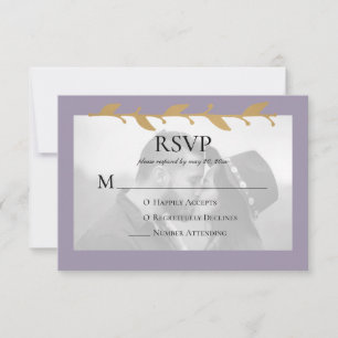 Purple Modern Photo Gold Leaves RSVP Card
