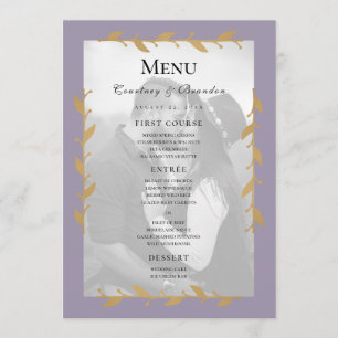 Purple Modern Photo Gold Leaves Wedding Menu