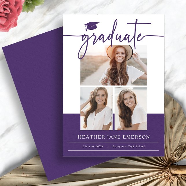Purple Modern Photo Graduation Announcement (Purple Modern Photo Collage Graduation Announcement by Painted Paperie
)