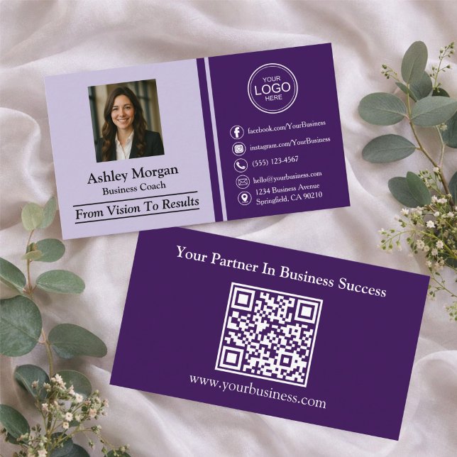 Purple Modern Professional Custom Photo & QR Code Business Card (Creator Uploaded)