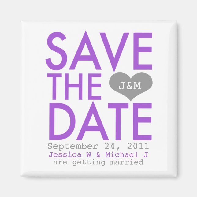 Purple Modern Save the Date Magnet (Front)