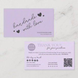 Purple Modern Script QR Code, Thank You Candle Business Card