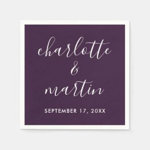 Purple Modern Script Wedding Napkin