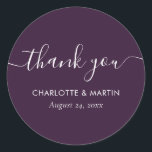 Purple Modern Script Wedding Shower Thank You Classic Round Sticker<br><div class="desc">Create your own personalized purple wedding thank you stickers for your wedding/shower. Matching items available to complement these minimalist,  yet elegant purple wedding/shower round stickers featuring a moder script font.</div>