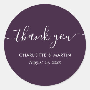 Purple Modern Script Wedding Shower Thank You Classic Round Sticker