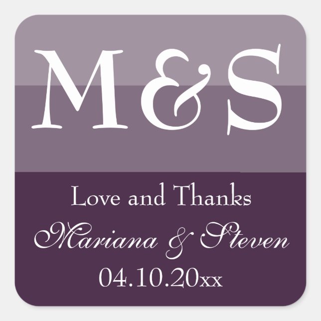 Purple Modern Script Wedding Square Sticker (Front)