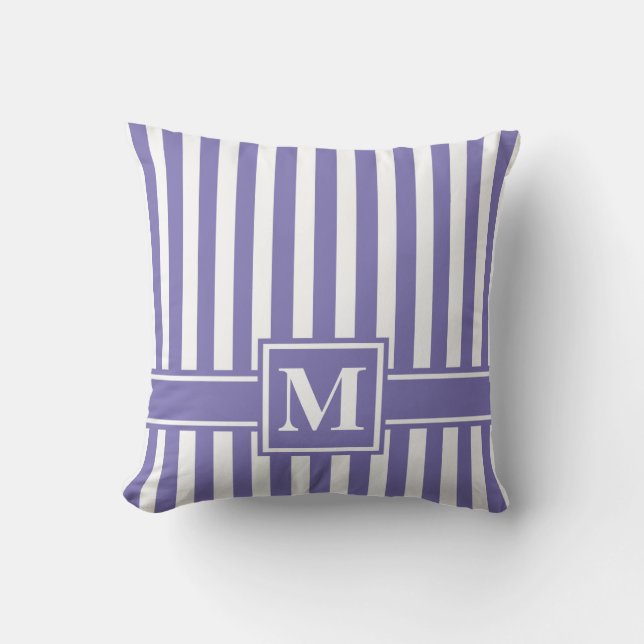 Purple Modern Stripe with Monogram Cushion (Front)