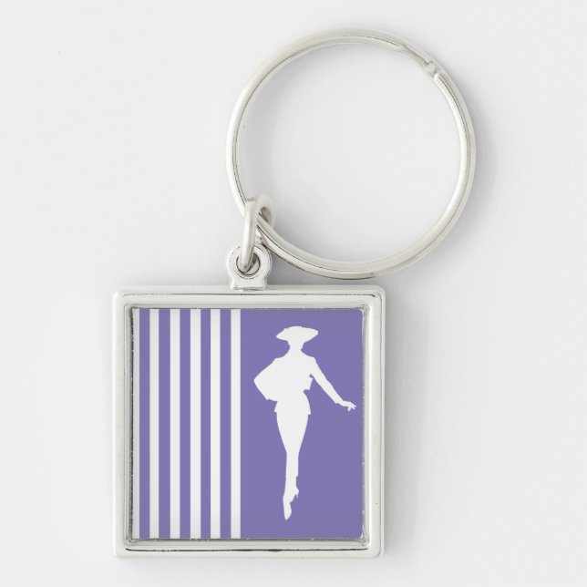 Purple Modern Stripes with Fashion Silhouette Key Ring (Front)