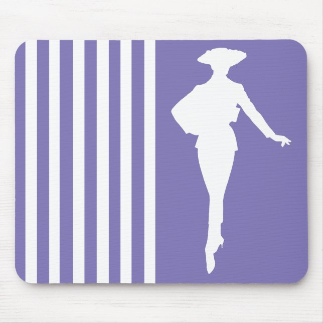 Purple Modern Stripes with Fashion Silhouette Mouse Pad (Front)
