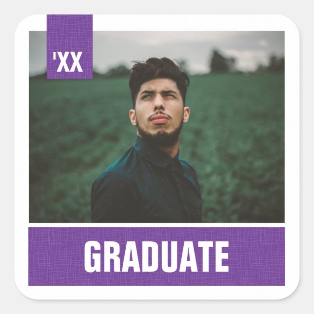 Purple Modern Textured Photo Graduation Square Sticker (Front)