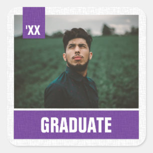 Purple Modern Textured Photo Graduation Square Sticker