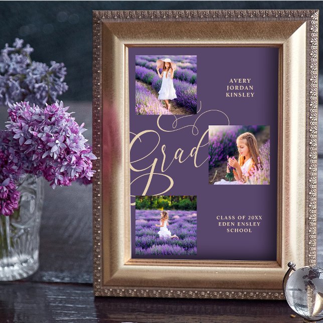 Purple Modern Typography Grad  Three Photos Poster (Creator Uploaded)