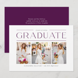 Purple Modern Typography Photo Collage Graduation Invitation