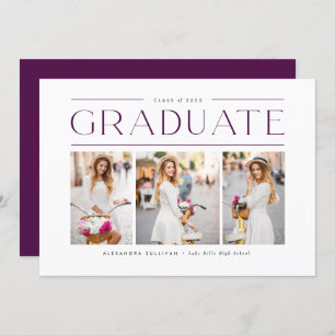 Purple Modern Typography Photo Collage Graduation Invitation