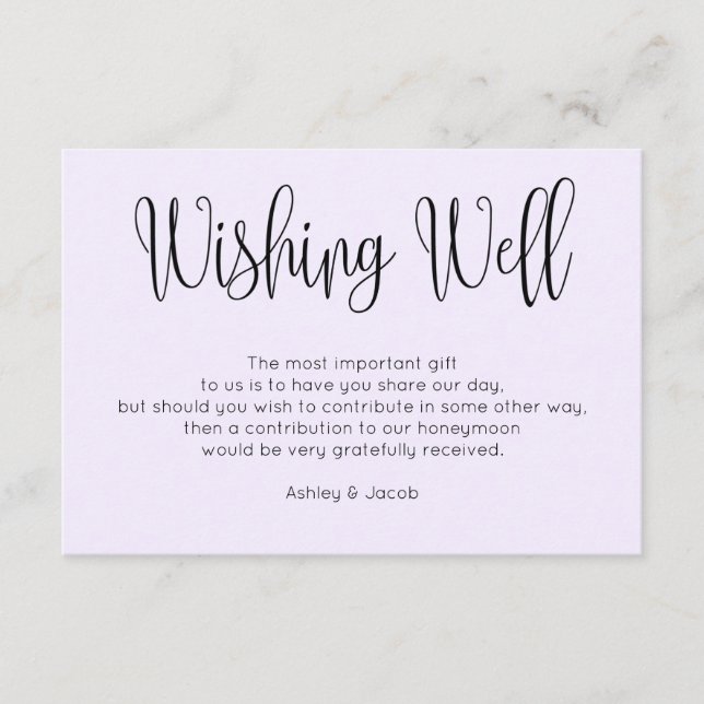Purple modern wedding wishing well. Simple script Enclosure Card (Front)