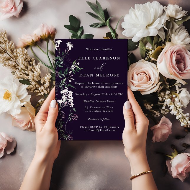 Purple Modern Wildflower Lavender Wedding Invitation (Creator Uploaded)