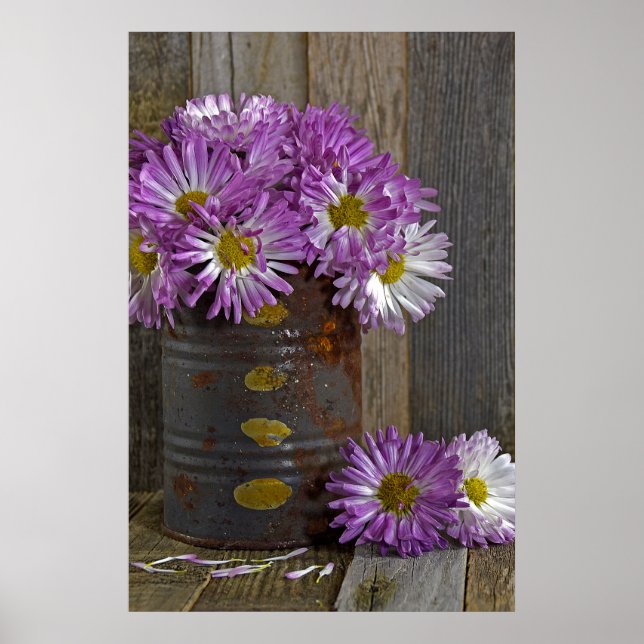 purple mom flowers in rusty tin can poster (Front)