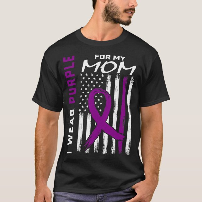 Purple Mom Pancreatic Cancer Awareness Flag Print  T-Shirt (Front)