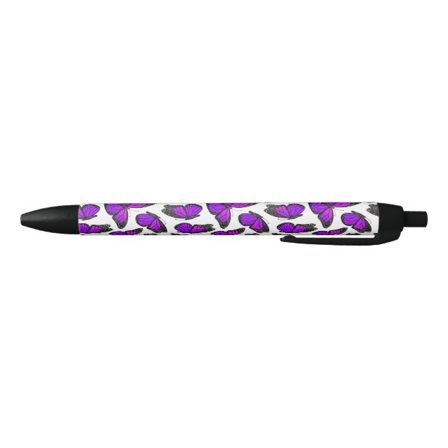 Purple Monarch Butterfly Pattern Black Ink Pen (Bottom)