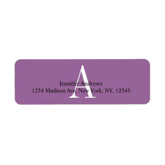 Purple Monogram A Return Address Labels (Front)