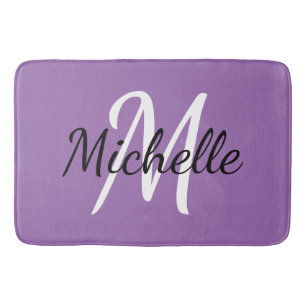 Purple Monogram Add Your Name Simple Modern Trendy Bath Mat