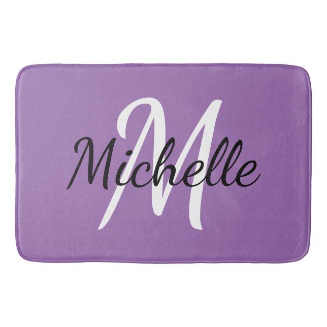 Purple Monogram Add Your Name Simple Modern Trendy Bath Mat (Front)