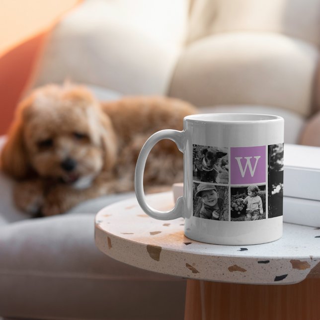 Purple Monogram and 5-Photo Collage Coffee Mug (Creator Uploaded)