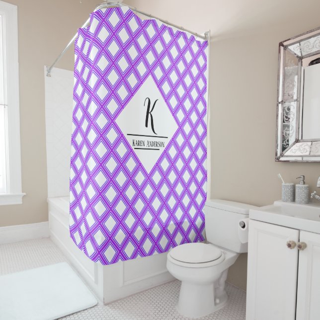 Purple monogram and full name  shower curtain (In Situ)