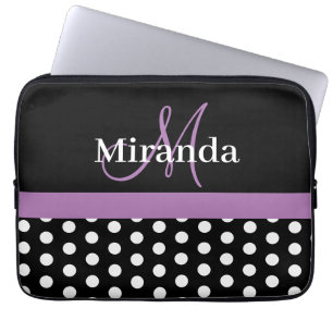 Purple Monogram Black White Polka Dot Laptop Sleeve