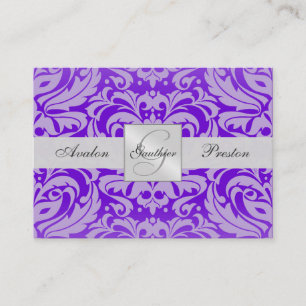 Purple Monogram Damask Wedding RSVP Card