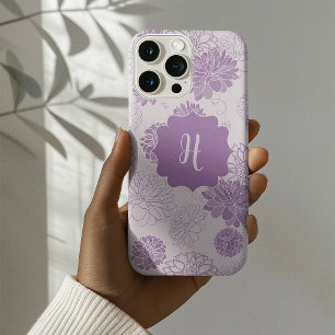 Purple Monogram Elegant Floral iPhone 16 Pro Case