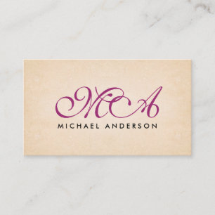 Purple Monogram Elegant Script Paper Background Business Card