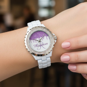 Purple Monogram Faux Glitter drips Watch